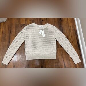 Banana Republic Cream Tan Crochet Knit Sweater Cotton Linen NWT Size XS Neutral